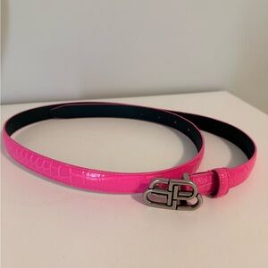 Balenciaga , BB Logo Pink Crocodile Embossed Croc Belt Hot Pink 85cm